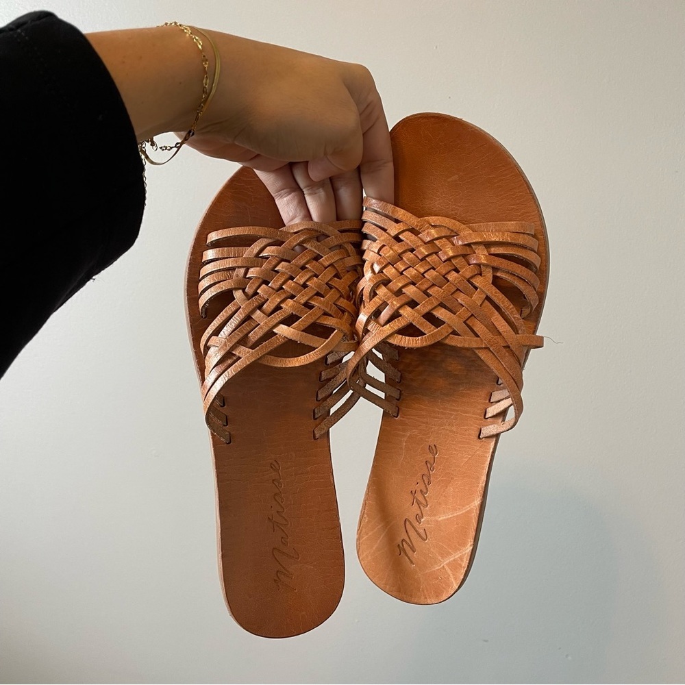 Matisse Fred Woven Leather Sandals in cognac tan size 9 - Picture 2 of 9